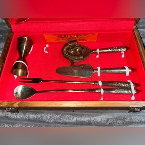 Vintage Johns Gems Bartender 9pc Bar Tool Set W/ Wooden Case